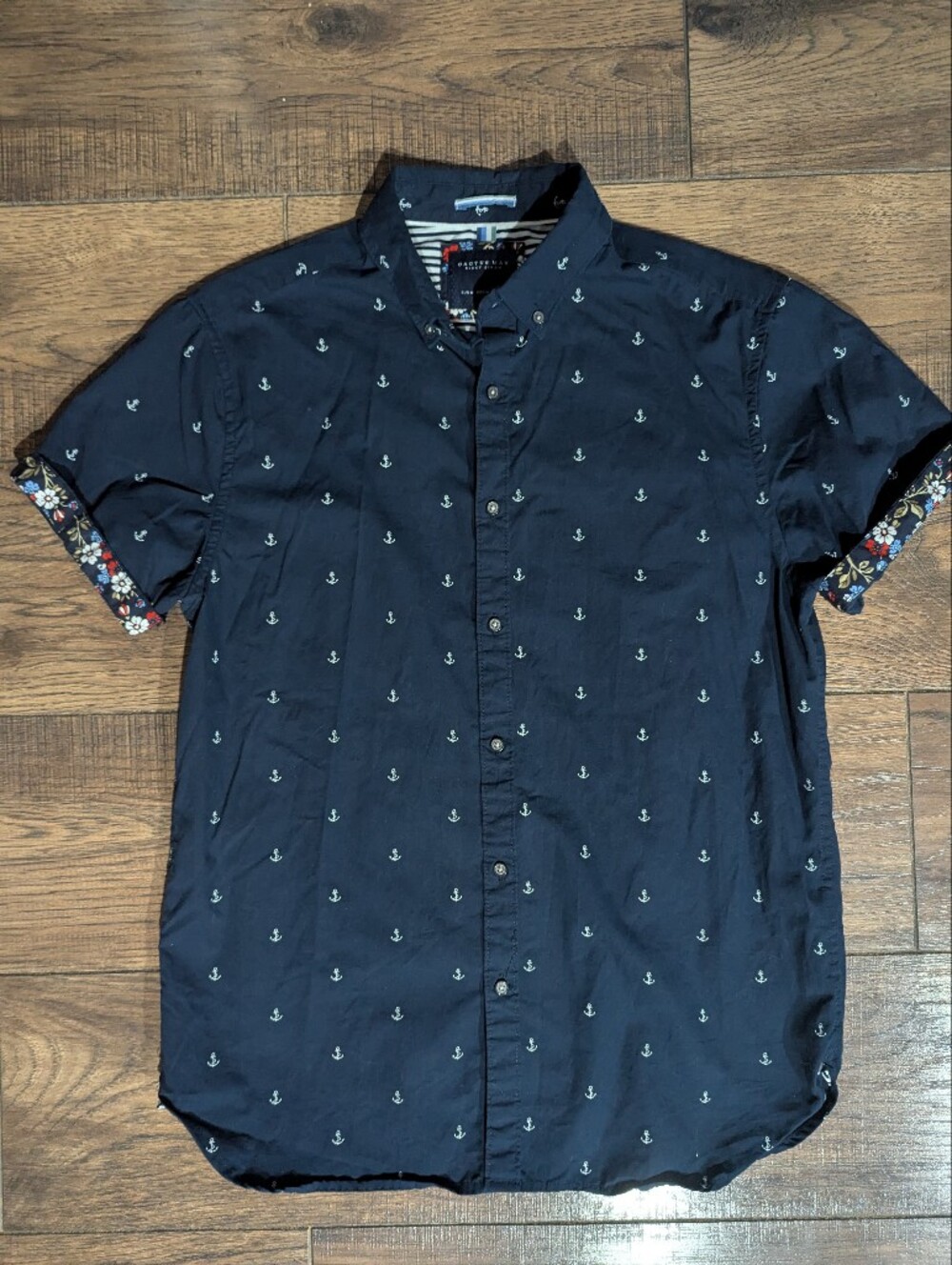 Cactus Man Ricky Singh Navy Button Down White Anchor Print Floral Accent Sz Med